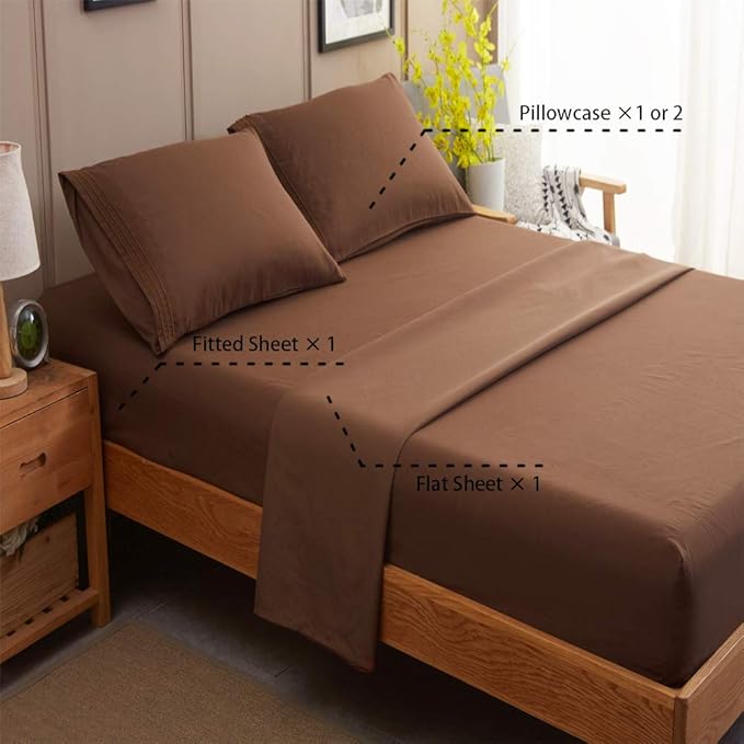 SONORO KATE Bed Sheet Set Super Soft Microfiber 1800 Thread Count Luxury Egyptian Sheets 18-Inch Deep Pocket Wrinkle -3 Piece(Twin XL Brown) - LeafyLoom