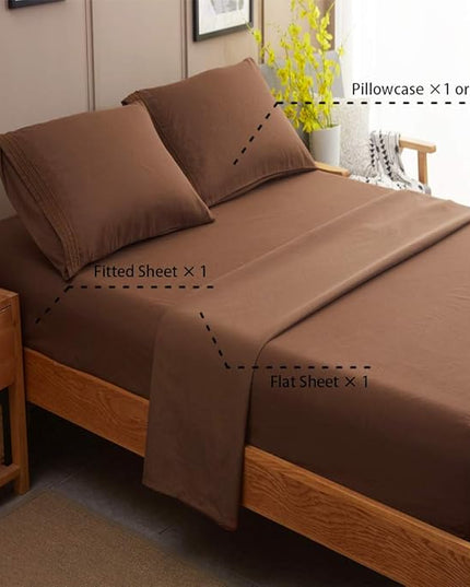 SONORO KATE Bed Sheet Set Super Soft Microfiber 1800 Thread Count Luxury Egyptian Sheets 18-Inch Deep Pocket Wrinkle-4 Piece(Full XL Brown) - LeafyLoom