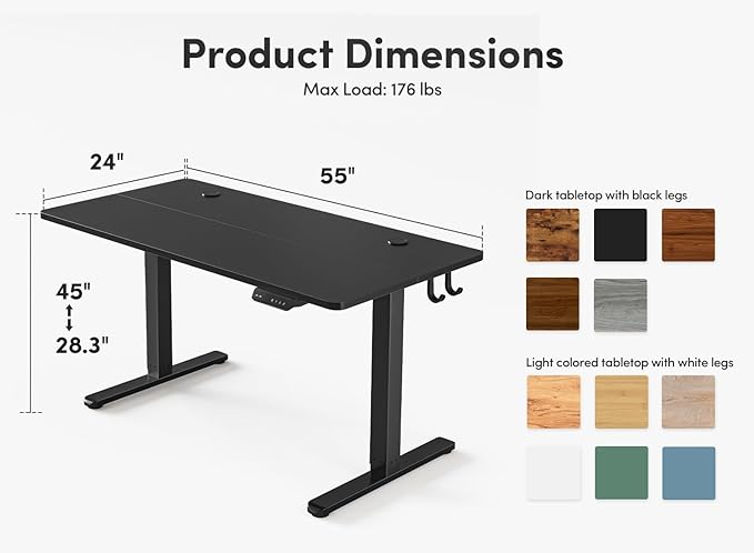 FEZIBO Electric Standing Desk, 55 x 24 Inches Height Adjustable Stand up Desk, Sit Stand Home Office Desk, Computer Desk, Black - LeafyLoom