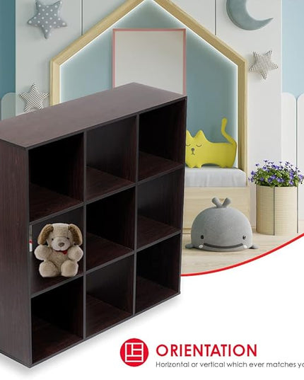 Home Basics 9-Cube Storage Organizer with 11" Shelf Opening Espresso MDF Bookcase and Display Shelf | Open and Closed Back Combination | Horizontal or Vertical Orientation - LeafyLoom