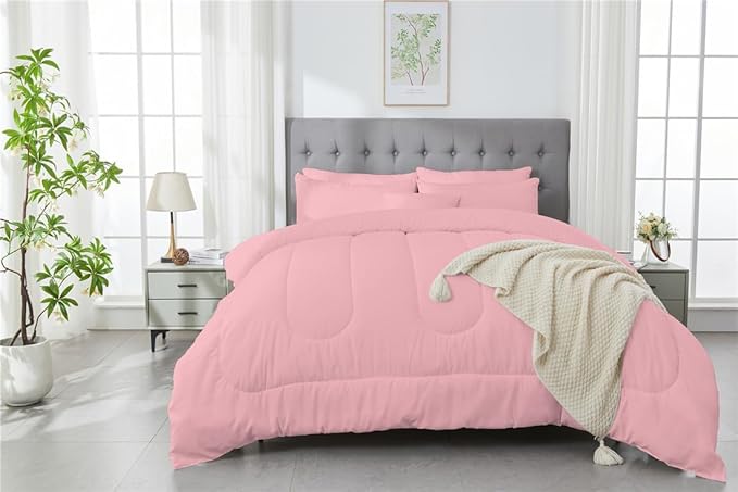 3 Piece Solid Color All Season Bedding Comforter Set Microfiber Soft Lightweight Bedding Set for Kids Teens Adults Room Decor with 1 Comforter and 2 Pillowcases King - LeafyLoom