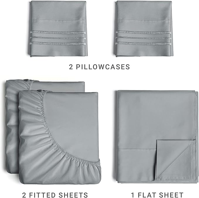 Split King Size 5 Piece Sheet Set - Comfy Breathable & Cooling Sheets - Hotel Luxury Bed Sheets for Women & Men - Deep Pockets, Easy-Fit, Soft & Wrinkle Free Sheets - Steel Blue Oeko-Tex Bed Sheet Set - LeafyLoom