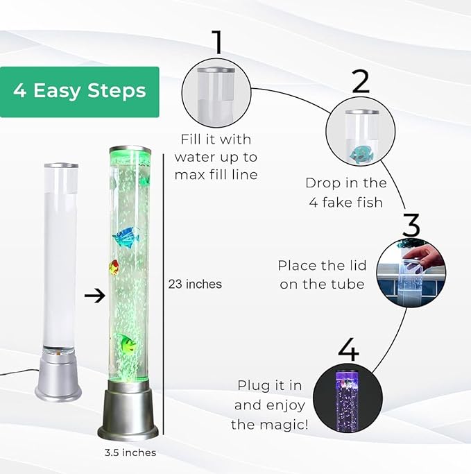 Shop LC Electric Fake Fish Tank Aquarium Lamp with 6 LED Glowing Colors Changing Lights and Sensory Bubble Tube Lamp - Artificial Fish Tank with Moving Fish - Night Light Sensory Lamp Birthday Gifts - LeafyLoom