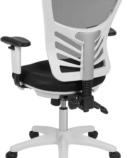Flash Furniture Nicholas Mid-Back Swivel Office and Gaming Chair, Ergonomic Mesh Office Chair with Adjustable Lumbar Support and Height, Black/White - LeafyLoom