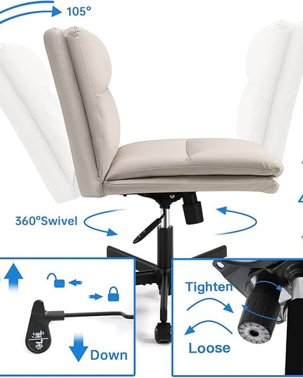 EMIAH Armless Office Desks Chair with Wheels PU-Padded Vanity Chair Mid-Back Ergonomic Home Office Computer Chair Comfortable Adjustable Swivel Task Chair with Thickened Cushion… - LeafyLoom