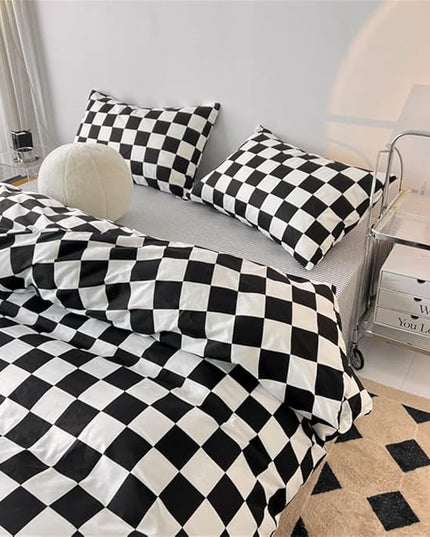 Wellboo Black White Plaid Comforter Sets Twin Women Men Black and White Checkerboard Grid Bedding Comforters Cotton Boys Girls Modern Black Checkered Geometric Quilts Luxury Abstract White Bedding - LeafyLoom