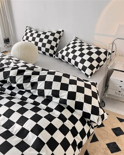Wellboo Black White Plaid Comforter Sets King Women Men Black and White Checkerboard Grid Bedding Comforters Cotton Boys Girls Modern Black Checkered Geometric Quilts Luxury Abstract White Bedding - LeafyLoom