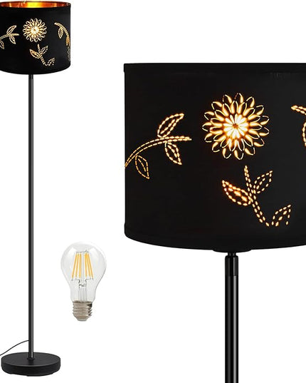 BoostArea Floor Lamp, Standing Lamp, 6W LED Floor Lamps with Black Lampshade, 2700K, Foot Switch, E26 Socket, 58" Tall Metal Pole Lamp, Simple Floor Lamps for Living Room/Bedroom/Farmhouse, Flower - LeafyLoom