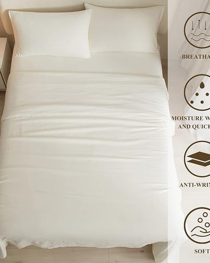 Cream White Queen Sheets Set 4 Piece Cooling Bedding Sheets Set - Breathable Bedding Sheets & Pillowcases Set - Easy Fit Deep Pockets 16 Inch,Queen Size Bed Sheets Cream - LeafyLoom