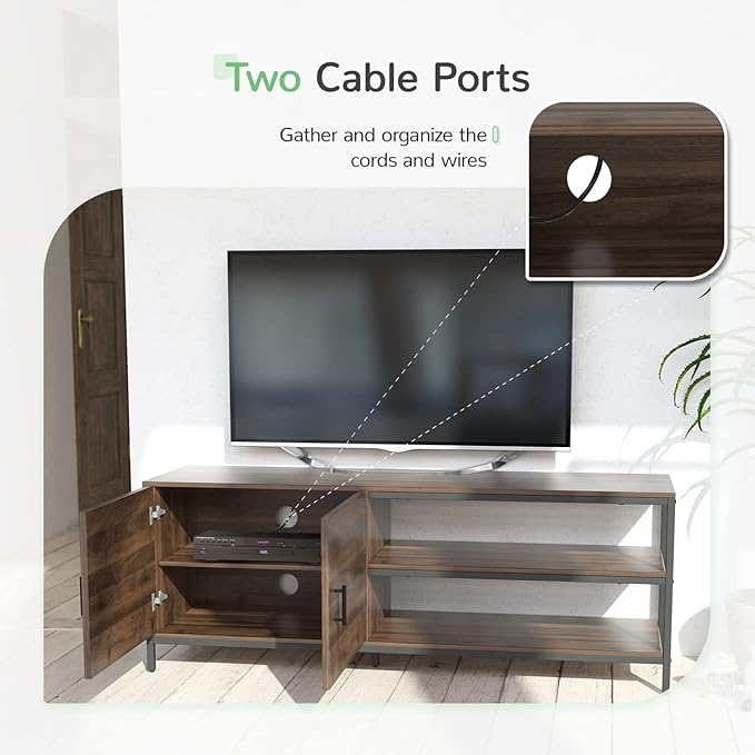 Novilla Retro Farmhouse TV Stand for TVs up to 65 Inches, Living Room Entertainment Center for Flat/Curved Screen, 58 Inches, Walnut - LeafyLoom