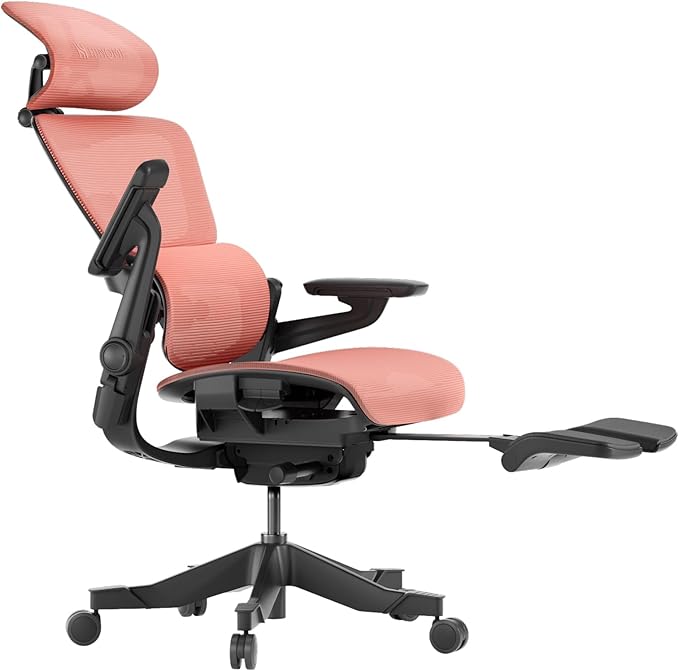 HINOMI H1 Pro V2 Ergonomic Office Chair with Footrest - Home Office Desk Chair with Lumbar Support, Mesh Office Chair with Headrest, Comfy Computer Chair with Back Support (Red, Extra-High) - LeafyLoom