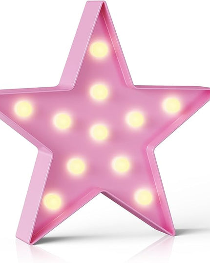 Pink Star Night Light for Kids, Battery Powered Birthday Party Decorations, Kids Room Decor for Bedrooms, Baby Night Light, Toddler Room Decor, Pink Room Decor, Pink Wall Decor for Bedroom - LeafyLoom