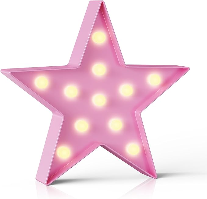 Pink Star Night Light for Kids, Battery Powered Birthday Party Decorations, Kids Room Decor for Bedrooms, Baby Night Light, Toddler Room Decor, Pink Room Decor, Pink Wall Decor for Bedroom - LeafyLoom