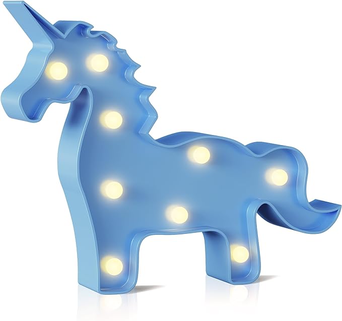 Blue Unicorn Decor, Battery Powered Unicorn Night Light for Kids, Unicorn Party Decorations, Unicorn Birthday Decorations for Girls, Girls Night Light, Girls Room Decor - LeafyLoom