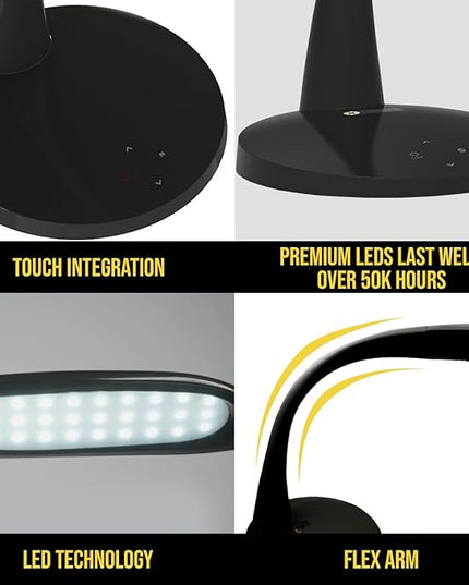 Stella Original Premium 10W LED Desk Task Lamp - Black - Adjustable Dimmable Low Vision Natural Table Light - Bright Macular Degeneration Aid Lighting-Hobby, Crafting, Sewing, Artist, Reading, Office - LeafyLoom