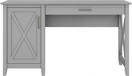 Bush Furniture Key West Computer Desk with Storage | Farmhouse PC Table for Home Office, 54W, Cape Cod Gray - LeafyLoom