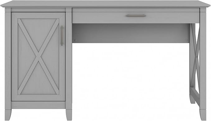 Bush Furniture Key West Computer Desk with Storage | Farmhouse PC Table for Home Office, 54W, Cape Cod Gray - LeafyLoom