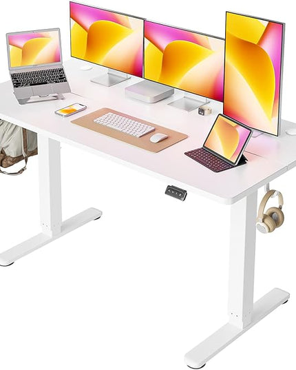 Cubiker 63 x 24 Inch Standing Desk, Stand up Height Adjustable Home Office Electric Table, Sit Stand Desk with Splice Board, White Frame & White Desktop - LeafyLoom