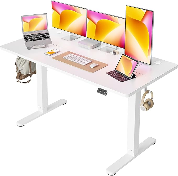 Cubiker 63 x 24 Inch Standing Desk, Stand up Height Adjustable Home Office Electric Table, Sit Stand Desk with Splice Board, White Frame & White Desktop - LeafyLoom