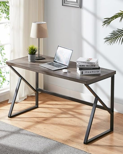 HSH Wood and Metal Home Office Computer Desk, Industrial Writing Study Table Workstation,Grey Laptop PC Desk, Wooden Computer Table, Gray Oak 47 Inch - LeafyLoom