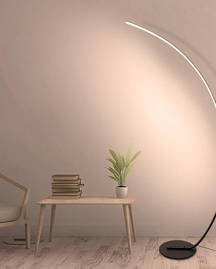 Curved Floor Lamps for Living Room with Remote Control, Modern High Black LED Dimmable Arc Floor Lamp, 3 Color Temperature, Cool Unique Bedroom Office Floor Lamp - LeafyLoom
