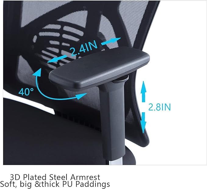 Ticova Ergonomic Office Chair - High Back Desk Chair with Adjustable Lumbar Support & 3D Metal Armrest - 130°Reclining & Rocking Mesh Computer Chair with Thick Seat Cushion & Rotatable Headrest - LeafyLoom