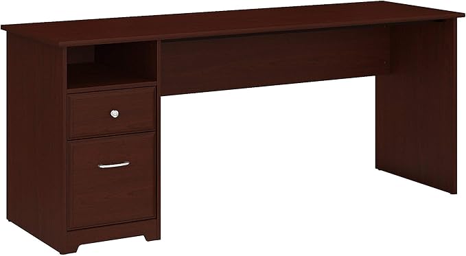 Bush Furniture Cabot Desks for Home Office with Storage and Chrome Hardware | Elegant Computer Table with Drawers, 72W, Harvest Cherry - LeafyLoom