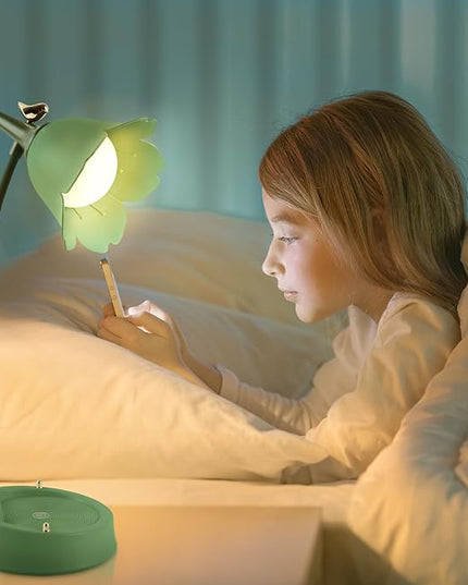 Himmel Flower Desk Lamp, Dimmable LED Kid Desk Lamp with 3 Colour Temperatures, Cordless Rechargeable Desk Lamp with Touch Sensor and Flexible Arm, USB Bedside Lamp for Reading, Learning - LeafyLoom