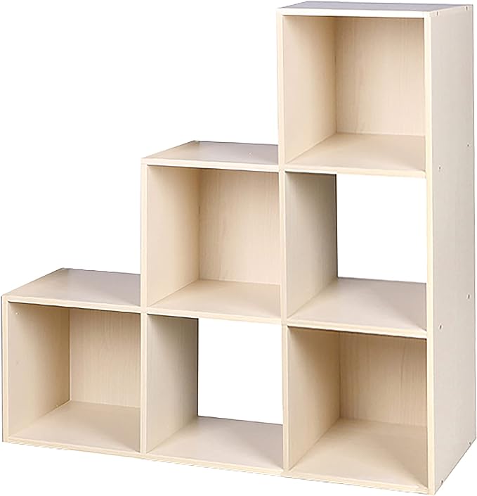Home Basics Open and Enclosed Cube MDF Storage Organizer, Oak (6-Cube Tiered) - LeafyLoom