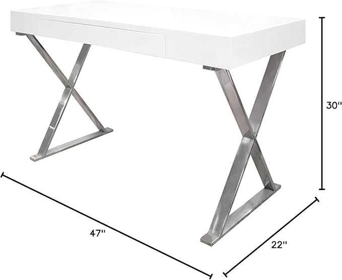 Best Master Furniture Barry Mid-Century High Gloss Home Office Desk with Gold Trim Frame, Silver - LeafyLoom
