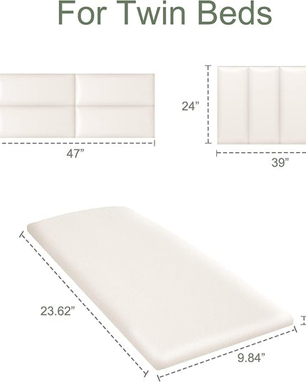 Tbfit Upholstered Wall Mounted Headboard for King Size Bed, Soundproof Peel and Stick Headboards, Tufted Floating Dorm Bed Headboard, Pack of 4 Panels Sized 10” x 24”, Leather Beige - LeafyLoom