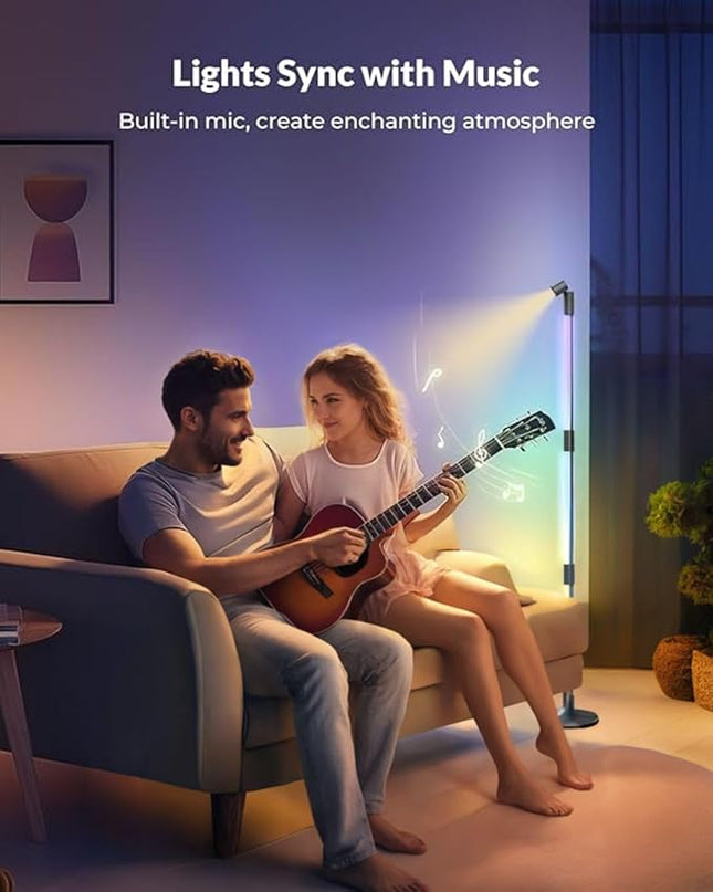 Corner Floor Lamp with Spotlight on Top, Smart RGB Color Changing Led Lights for Mood, 360° Rotating, 16 Million DIY, Remote & App, Music Sync Standing Ambient Lighting for Bedrooms Teen Kid - LeafyLoom