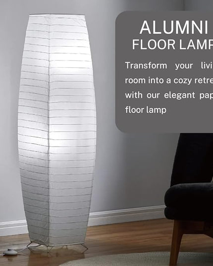 LIGHTACCENTS Alumni Paper Floor Lamps 2-Pack - Japanese Inspired Standing Lights with Chrome Base and Elegant White Paper Shade, Paper Lantern Lamp with Rice Paper Lamp Shade (Set of 2) - LeafyLoom