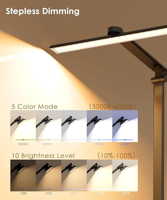LED Desk Lamp with USB Charging Port, Eye-Caring Table Lamp, Touch Control Dimmable 5 Color Modes, 45 Min Auto-Off Timer, Foldable Study Desk Light for Home Office College Dorm & Reading - LeafyLoom