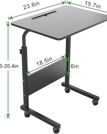 SogesHome 23.6'' Portable Computer Desk - Adjustable Standing Desk with Tablet Slot, Laptop Cart, and Mobile Bed Table, Black - LeafyLoom
