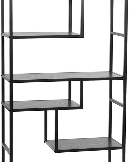 Household Essentials Black Oak Geometric Tall Open Book Shelf | Mid Century Modern Shelves - LeafyLoom