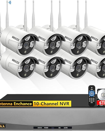 (90 Days Storage & Dual Antennas for WiFi Enhanced) AI Human Detected 2K 3.0MP Wireless Security Camera System,OOSSXX 10-Channel NVR HD Outdoor Home Surveillance WiFi Cameras Systems OOSSXX