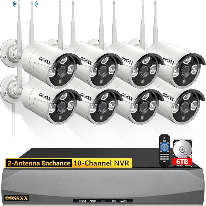 (90 Days Storage & Dual Antennas for WiFi Enhanced) AI Human Detected 2K 3.0MP Wireless Security Camera System,OOSSXX 10-Channel NVR HD Outdoor Home Surveillance WiFi Cameras Systems OOSSXX