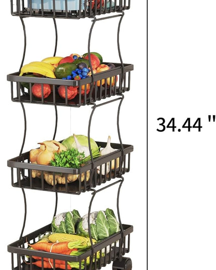 Wisdom Star 4 Tier Fruit Vegetable Basket for Kitchen, Storage Cart, Vegetable Basket Bins, Wire Storage Organizer Utility Cart with Wheels, Medium, Black - LeafyLoom