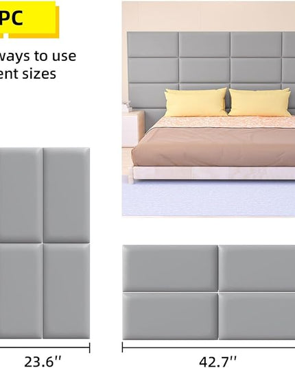 Peel and Stick Headboard for Twin and king in Grey Headboard panels for wall, 3D Anti-Collision Wall Panel, Self-Adhesive Bedroom/Living Room Upholstered Wall Panel (4 Panels/11.8" x 23.6") - LeafyLoom