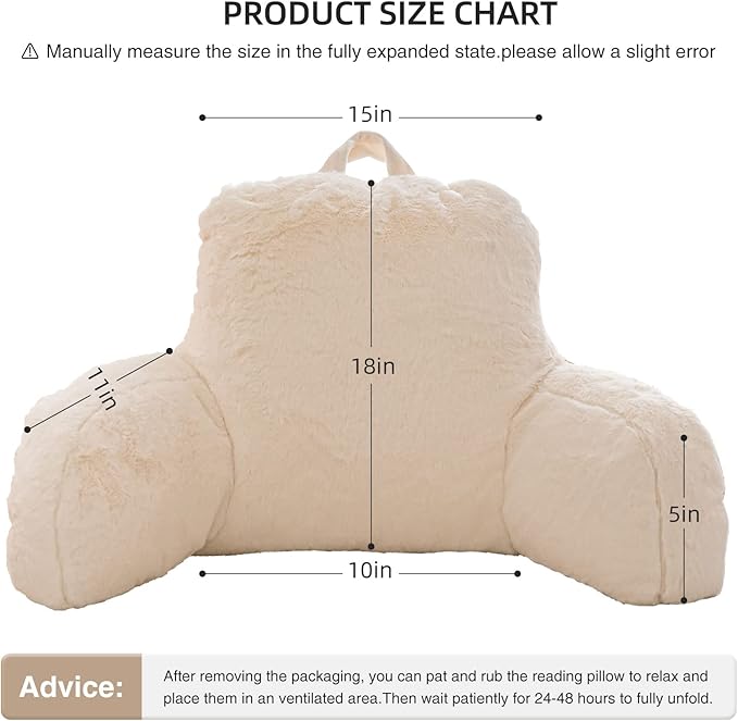 Aimuan Reading Pillow Bed Rest Wedge Large Adult Backrest Pillow with Arms Back Support for Sitting Up in Bed Cushion Incline Rest Sleeping Snoring Pillow, Ivory - LeafyLoom