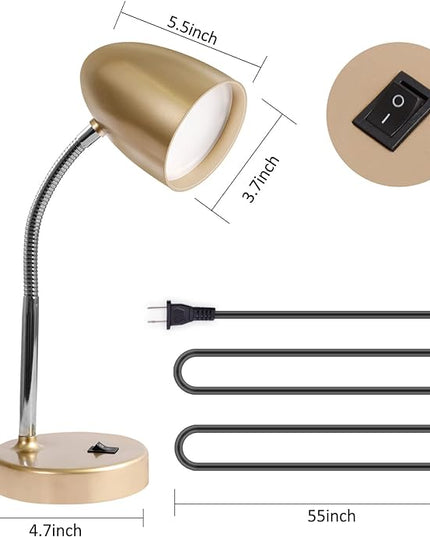 LED Desk Lamp, Flexible Gooseneck with Table lamp, 3.5W 240LM 4000K Cool White Study Lamps for Bedroom and Office, Eye Protection, ETL Listed,Gold - LeafyLoom