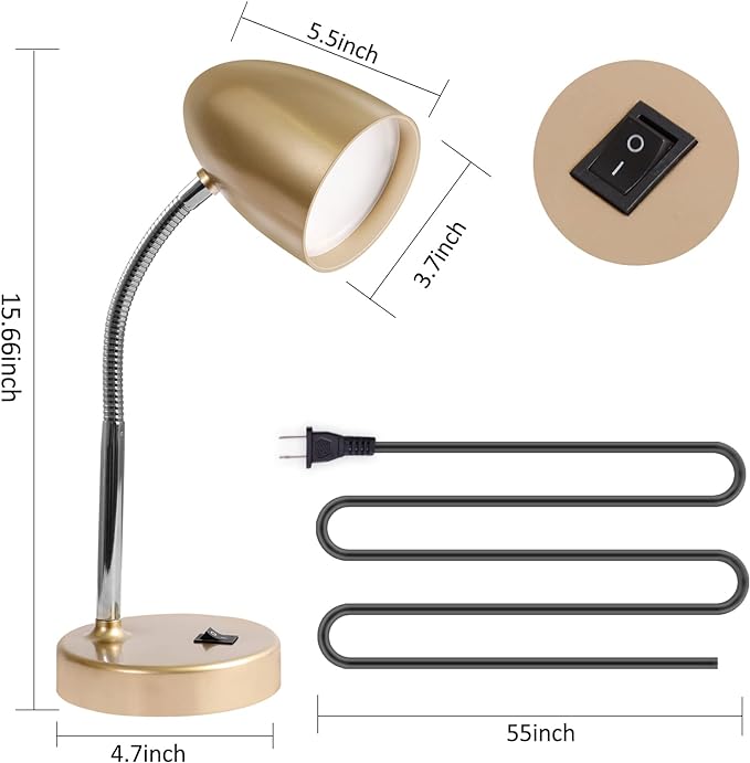 LED Desk Lamp, Flexible Gooseneck with Table lamp, 3.5W 240LM 4000K Cool White Study Lamps for Bedroom and Office, Eye Protection, ETL Listed,Gold - LeafyLoom