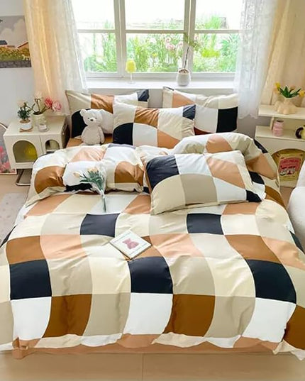 Checkerd Comforter Set Full Multicolored Grid Comforter Men Women Modern Chic Checkered Bed Comforter White Black Plaid Buffalo Full Bedding Comforter All Season Hotel Quality Bed Set - LeafyLoom