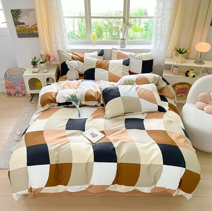 Checkerd Comforter Set Full Multicolored Grid Comforter Men Women Modern Chic Checkered Bed Comforter White Black Plaid Buffalo Full Bedding Comforter All Season Hotel Quality Bed Set - LeafyLoom