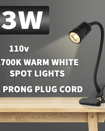 EAGLOD LED Clamp Clip on Light Desk Lamp, 3w Clip Bedside Lamp Clamp,360°Flexible Gooseneck Night Lights, Reading Lighting,Table Lamp for College Dorm,Home,Nail Art,Tattoo Lamp 2Pack - LeafyLoom