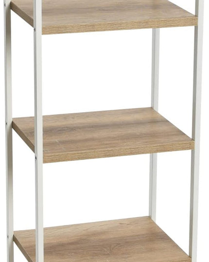 Household Essentials Jamestown Narrow 5 Shelf Open Storage Bookshelf Coastal Oak Rustic Wood Grain and White Metal - LeafyLoom
