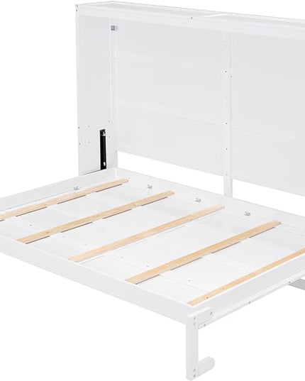 Merax Modern Farmhouse Solid Wood Murphy Bed Chest/Space Saving/Wood Slat Support/Queen,White - LeafyLoom