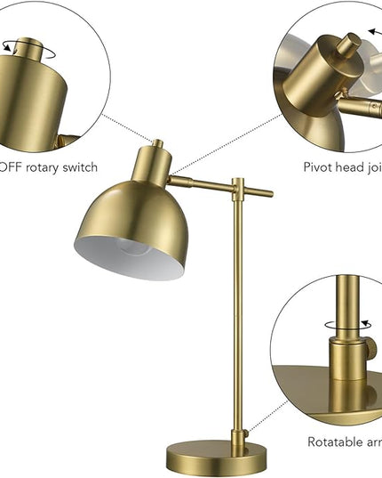 Globe Electric 61000058 18" Desk Lamp, Matte Brass Finish, Matte Black Metal Shade, Pivot Joint, On/Off Rotary Switch on Socket, E26 Base Bulb, Lamp for Living Room, Home Office - LeafyLoom