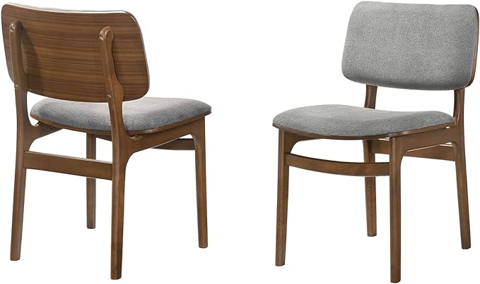 Armen Living Lima Wood Dining Accent Chairs Finish Fabric-Set of 2, 20" Wide, 22"D x 20"W x 31.5"H, Walnut/Grey - LeafyLoom